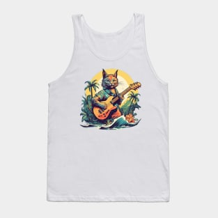 Cat Playing Guitar Tank Top